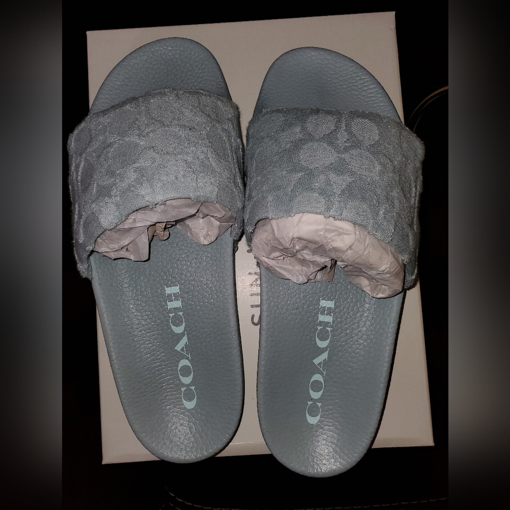 Coach Slides, Light Blue, Size 8